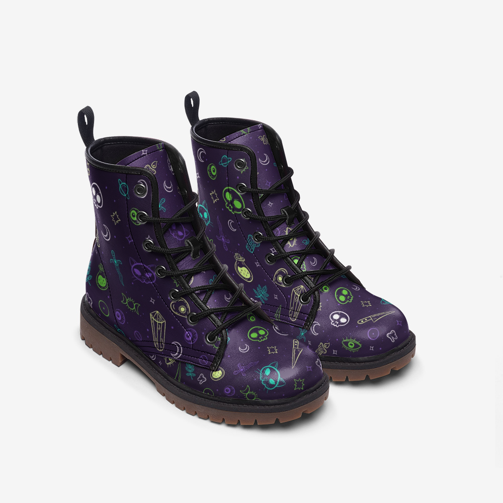 Witchy Leather Boots - Violet