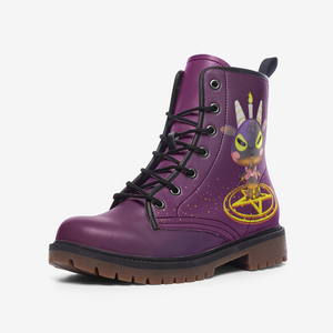 Baphomet Leather Boots - Purple