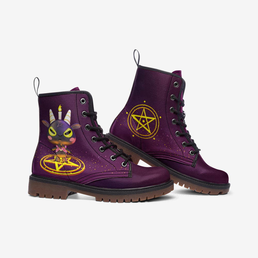 Baphomet Leather Boots - Purple