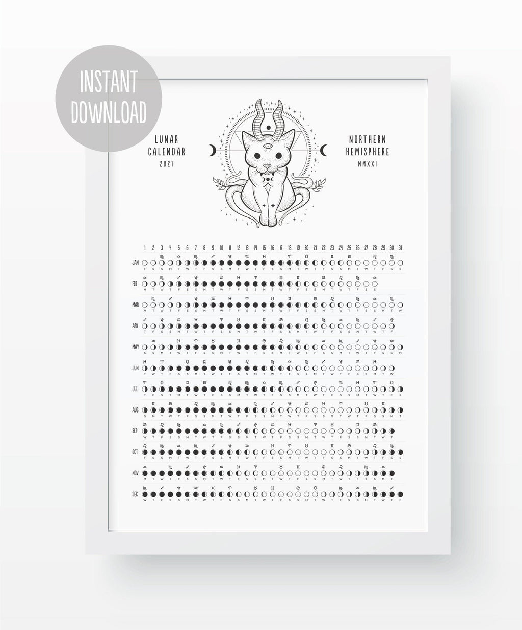 2021 Printable Lunar Calendar - Witchy Cat