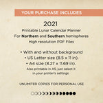 2021 Printable Lunar Calendar Planner