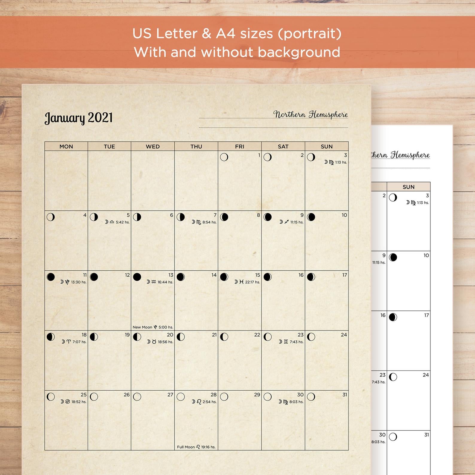 2021 Printable Lunar Calendar Planner