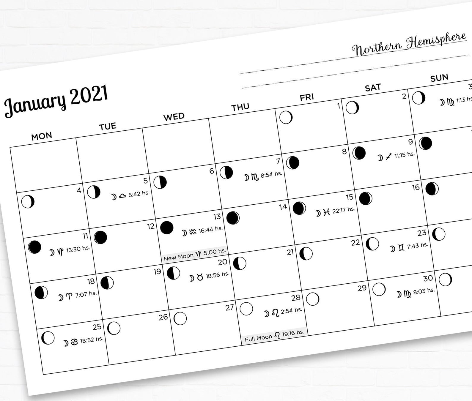 2021 & 2022 Printable Lunar Calendar Monthly