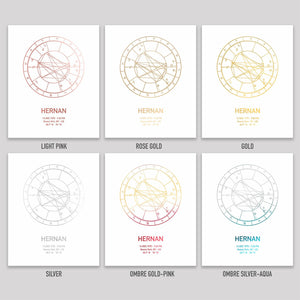 Personalized Birth Chart Foil Print 8x10''