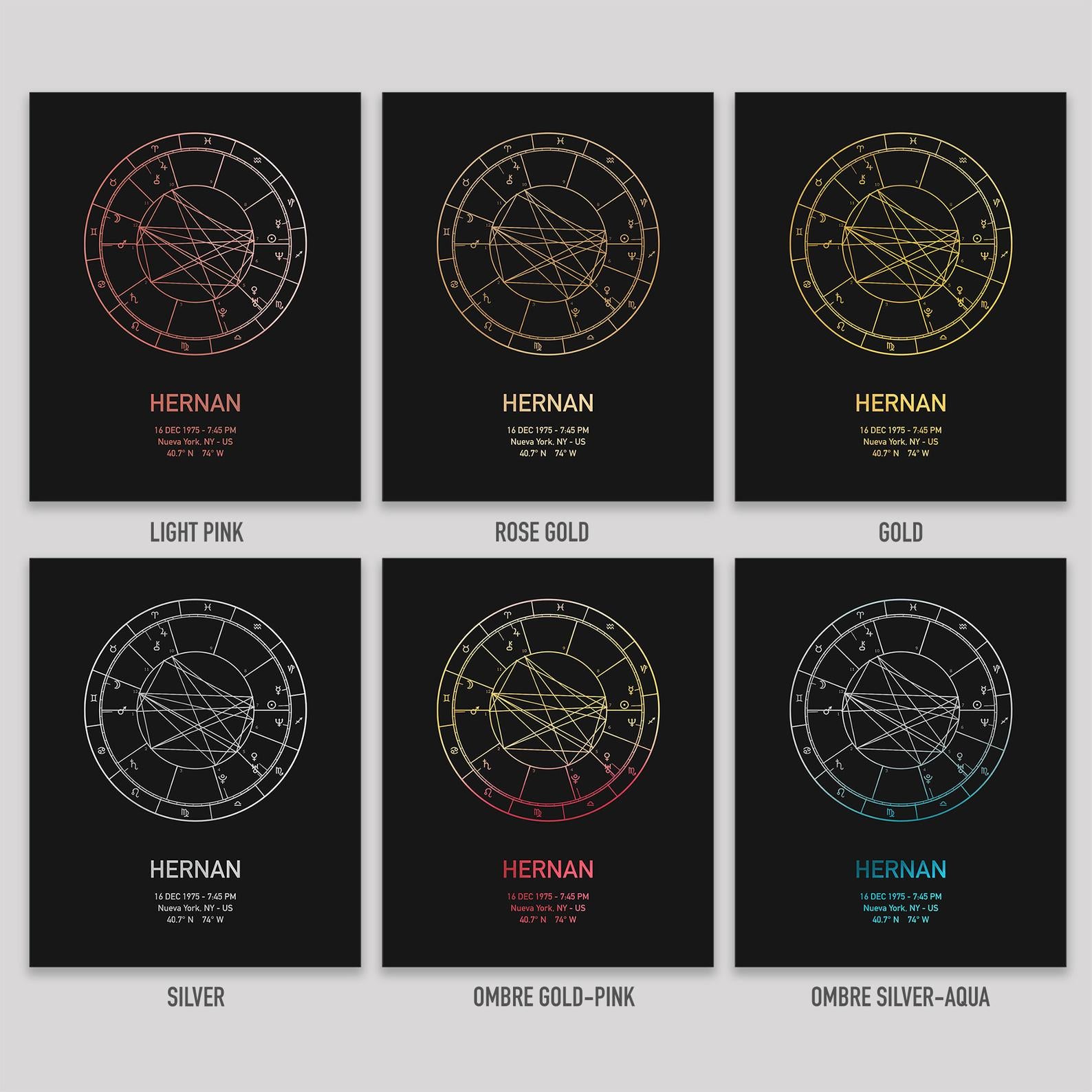 Personalized Birth Chart Foil Print 8x10''